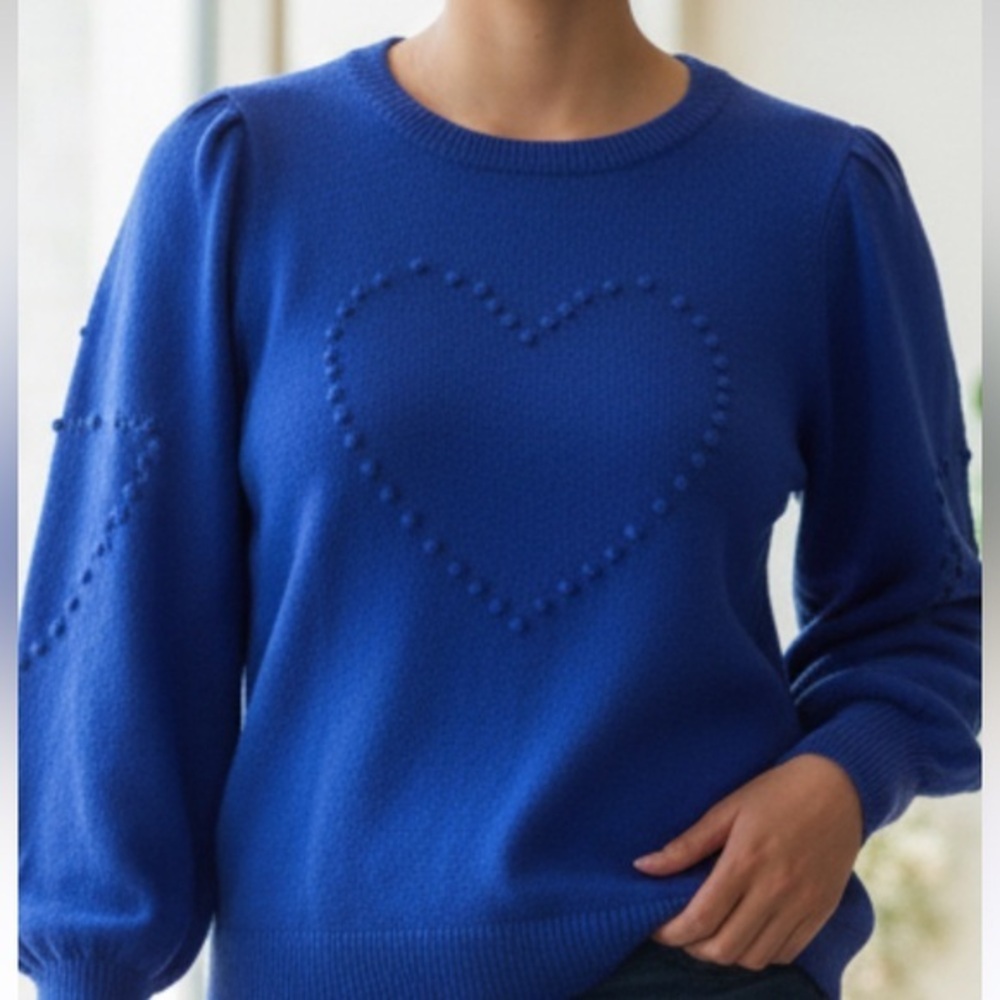 Cocobleu Blue Heart shaped embroidered Pattern Sweater Sz small